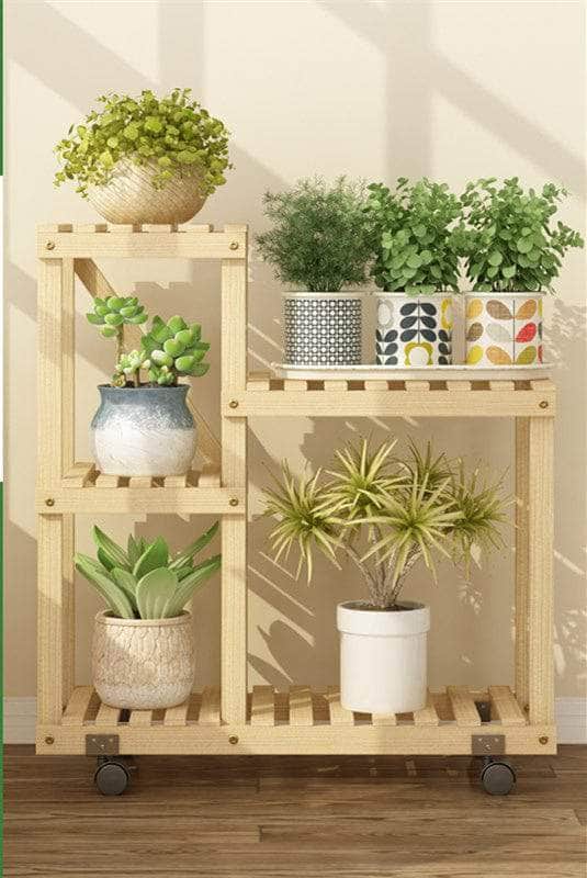 One Tree Hydroponics Plant Stand Original small wheel Multi-layer Solid Wood Flower Stand