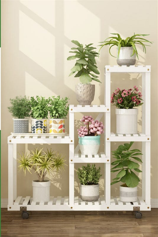 One Tree Hydroponics Plant Stand Big white wheel Multi-layer Solid Wood Flower Stand