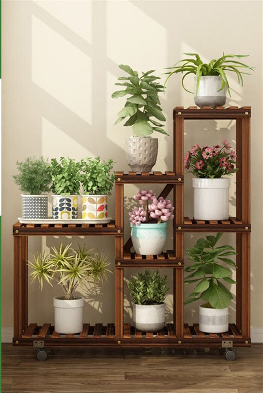 One Tree Hydroponics Plant Stand Carbon large wheels Multi-layer Solid Wood Flower Stand