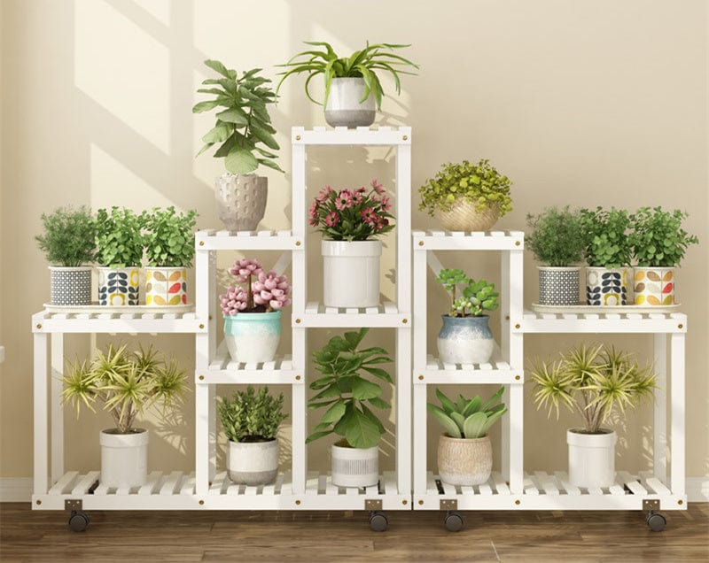 One Tree Hydroponics Plant Stand White combination wheel Multi-layer Solid Wood Flower Stand