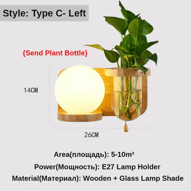One Tree Hydroponics Wall Lights 5026-Left / 12W Tri-Color Light Nordic Wood Wall Light