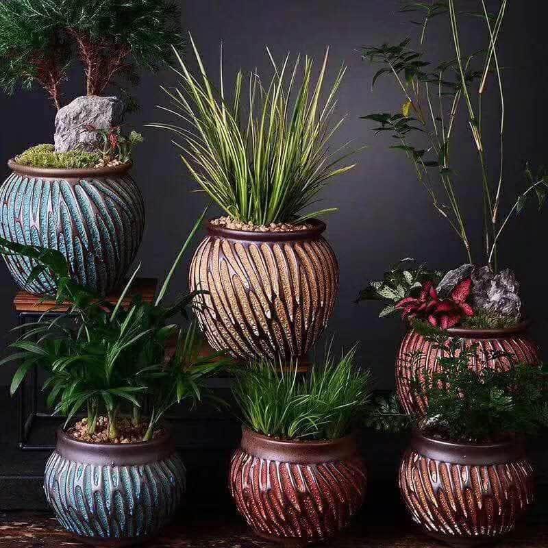 One Tree Hydroponics Plant Pots Vintage Striped Flower Pot