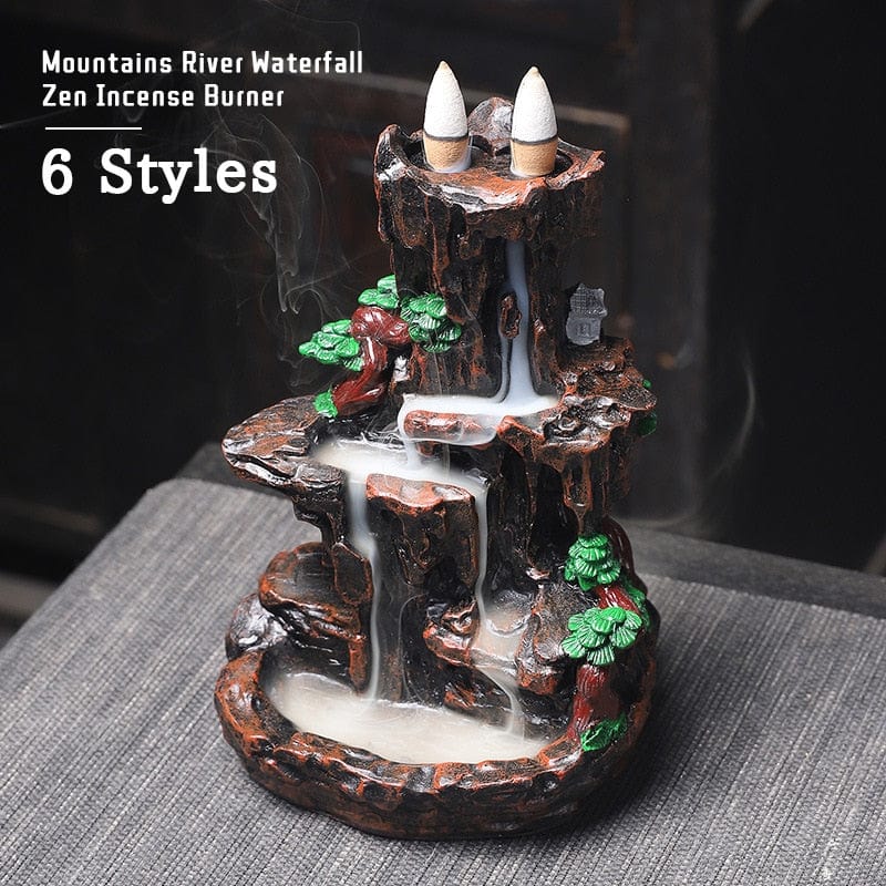 One Tree Hydroponics Incense Holders Mountains River Waterfall Incense Burner w/ 100 Incense Cones
