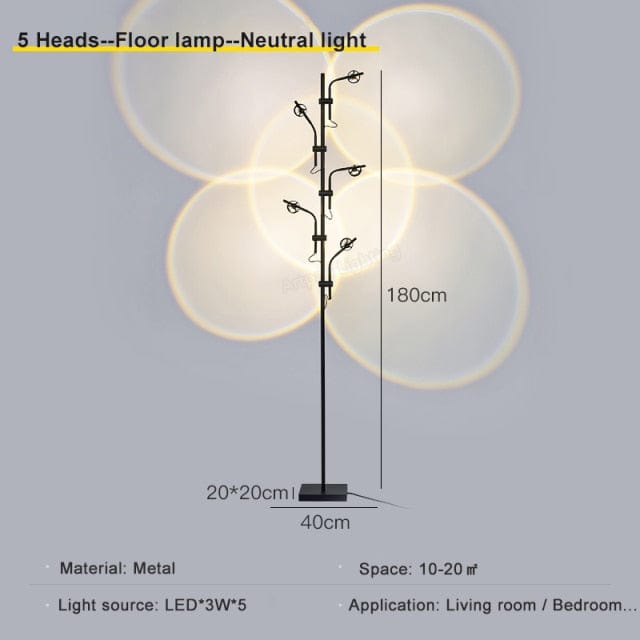 One Tree Hydroponics Interior Lights 5 head 180cm black / UK adaptor Modern Rainbow LED Floor Light 10W