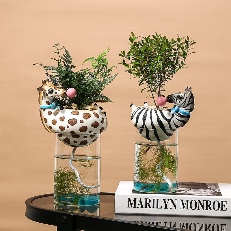 One Tree Hydroponics Plant Pots Zebra and Giraffe Vase w/ Fish Tank Bubble
