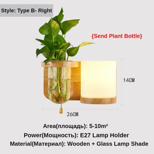 One Tree Hydroponics Wall Lights 5025-Right / 5W Warm Light Bulb Nordic Wood Wall Light